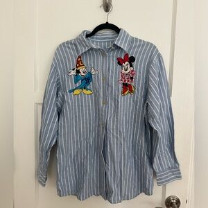 Disney Striped Blue button up with Cartoon Characters